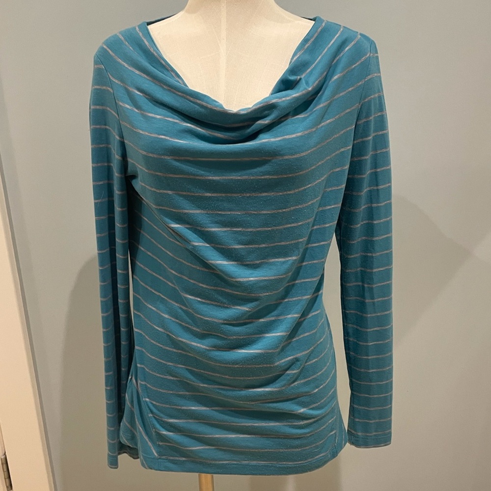 Teal cowl neck long sleeve top